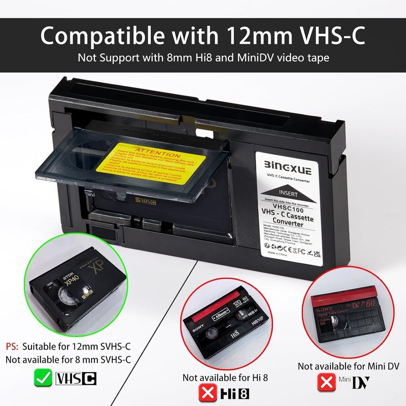 Bingxue محول كاسيت، متوافق مع VHS C 12mm SVHS VHS-C إلى VHS، كاميرات الفيديو المتحركة VHSC مثالية لجهاز VCR، مشغل كاسيت الفيديو وتحويل VHS إلى رقمي - Image 2